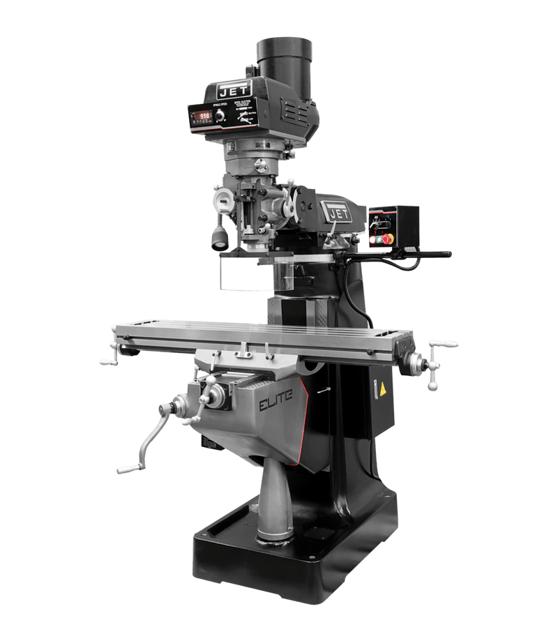 JET Elite EVS-949 Mill with 3-Axis Newall DP700 (Quill) DRO and Servo X, Y, Z-Axis Powerfeeds and USA Air Powered Draw Bar JET-894428