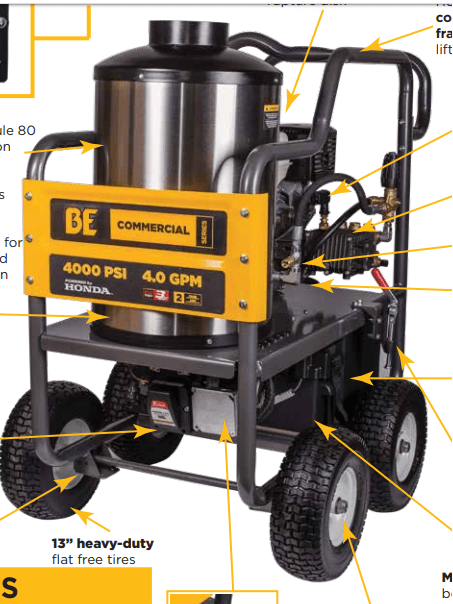 BE 4000PSI @ 4.0 GPM HONDA GX390 Direct Drive General Pump EZ4040 Hot Water Pressure Washer w/ Electric Start HW4013HG