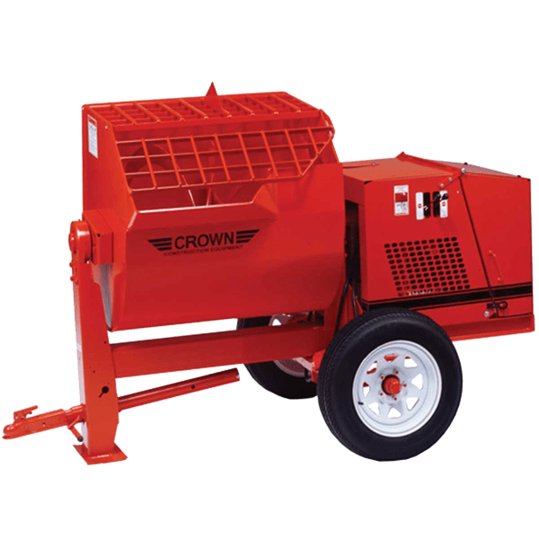 Crown Hydraulic Mortar Mixer, H12S Series - 12 Cubic Feet, Steel Drum, Highway Towable, Torsion Axle, Hydraulic Drive/Dump