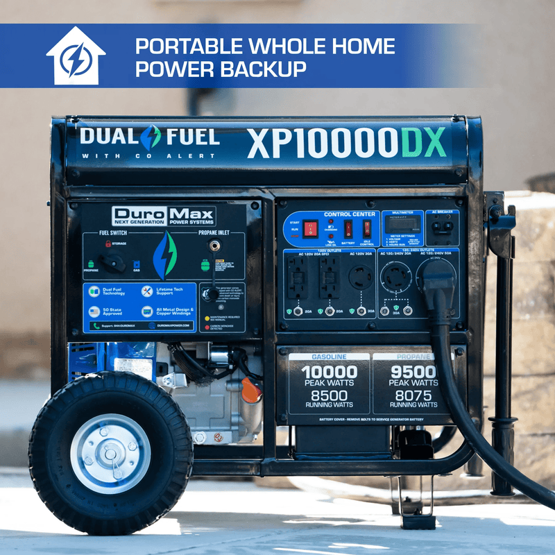 DuroMax XP10000DX 8500W/10000W Dual Fuel Gas Propane Generator with Electric Start and CO Alert New XP10000DX