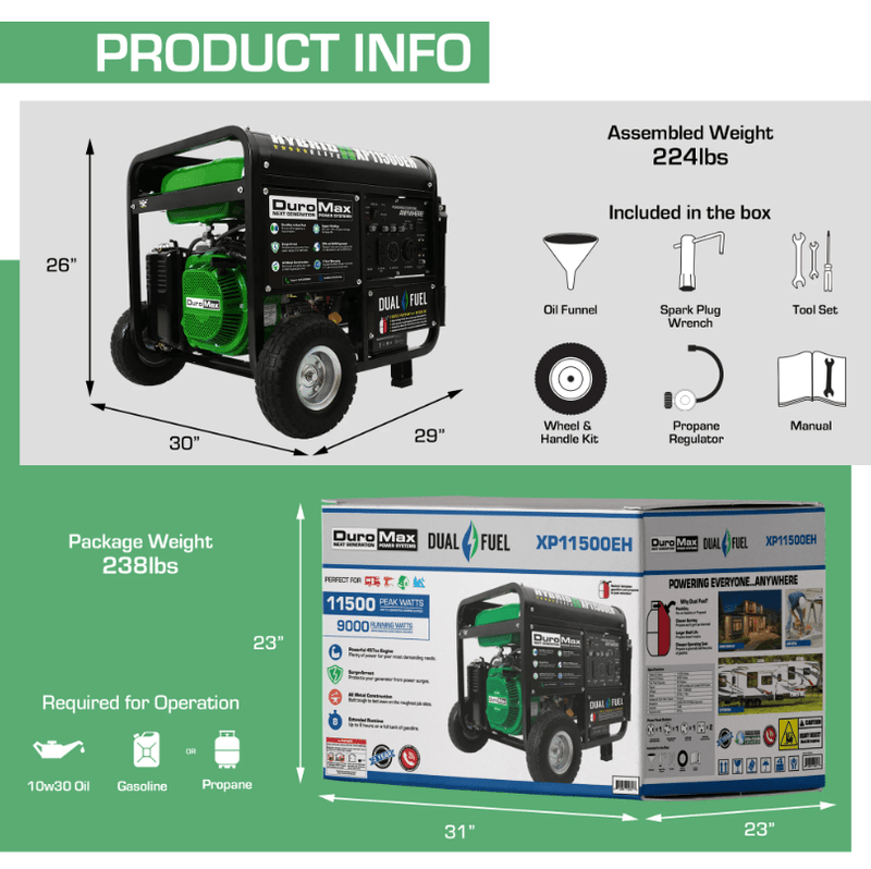 DuroMax XP11500EH 9000W/11500W Dual Fuel Electric Start Generator New XP11500EH