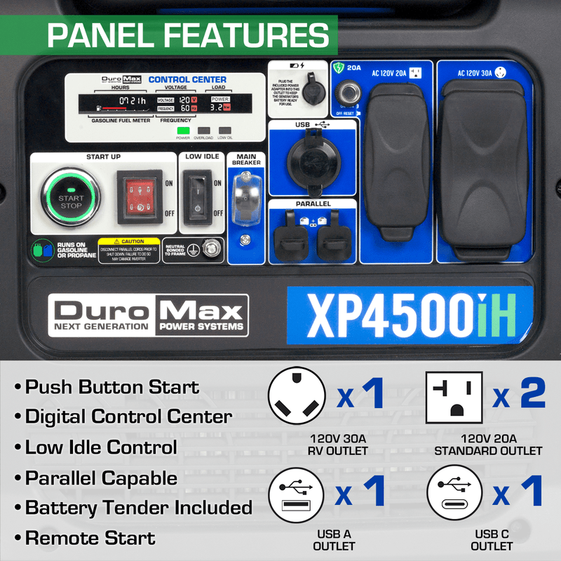 DuroMax XP4500IH 3600W/4500W 223cc CO Alert Dual Fuel Remote Start Inverter Generator New XP4500IH