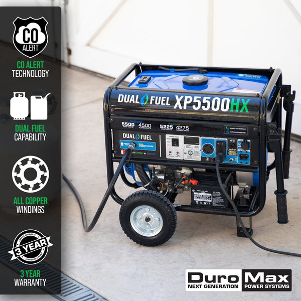 DuroMax XP5500HX 4500W/5500W Dual Fuel CO Alert Electric Start Generator New XP5500HX