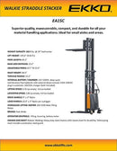 EKKO EA15C Semi-Electric Fork-Over Stacker 3300lbs. Cap., 119.3" Height