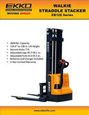 EKKO EB12E-138 Full Powered Straddle Stacker 2640 lb Cap., 138" Height EB12E-138