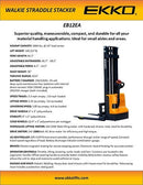 EKKO EB12EA Full Powered Straddle Stacker 3000 lb Cap., 145.67" Height EB12EA