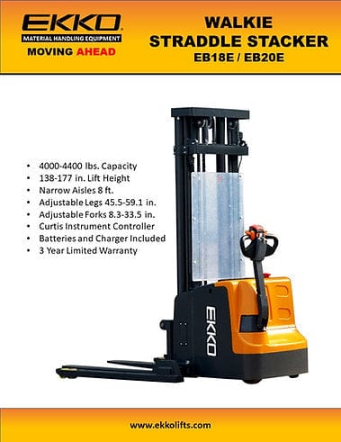 EKKO EB18E Full Powered Straddle Stacker 4000 lb Cap., 138" Height EB18E