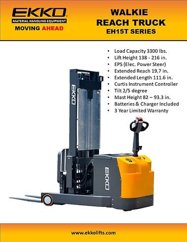 EKKO EH15T Moving Mast Walkie Reach Truck 3300lbs. Cap., 138" Height EH15T