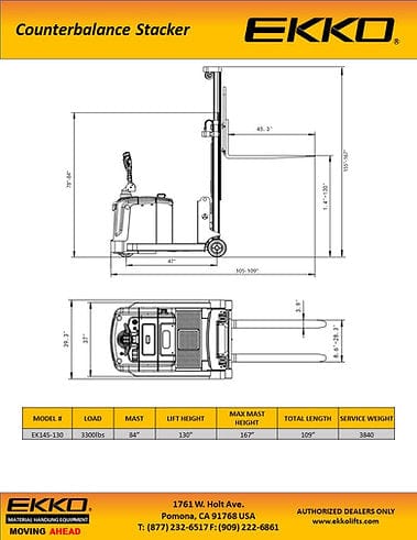 EKKO EK14S-130 Fully Powered Counterbalanced Walkie Stacker SIDE-SHIFTING EK14S-130