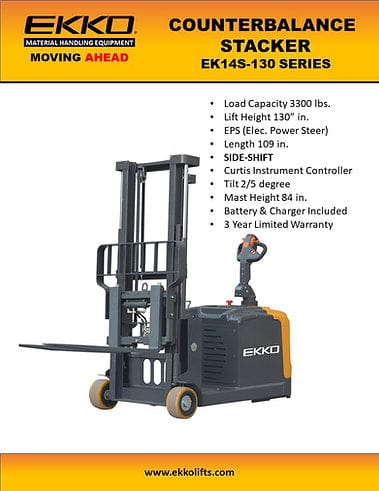 EKKO EK14S-130 Fully Powered Counterbalanced Walkie Stacker SIDE-SHIFTING EK14S-130