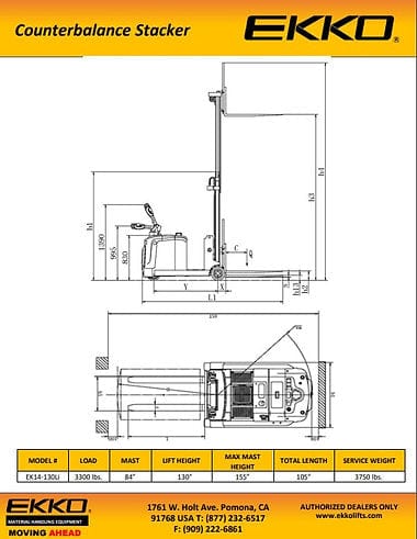 EKKO EK14S-130LI Lithium Counterbalanced Walkie Stacker SIDE-SHIFTING EK14S-130LI