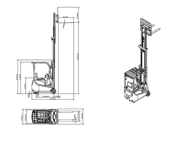 EKKO EK15A-189LI 3-Wheel Electric Forklift, 3300 lbs Cap., 189'' Lift Ht. EK15A-189LI