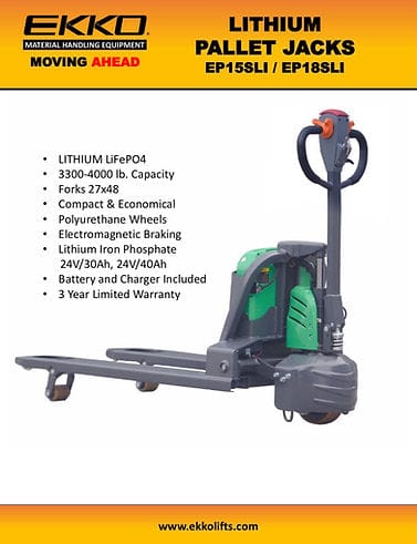 EKKO EP18SLI Lithium Iron Phosphate Electric Walkie Pallet Jack 4400 lb Capacity EP18SLI