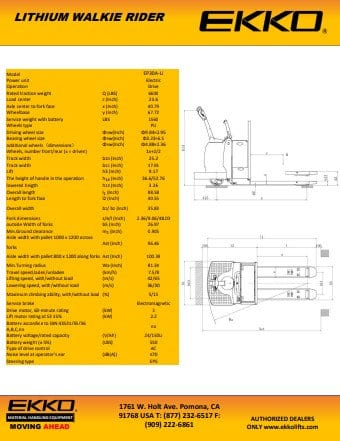 EKKO EP30A-LI Lithium Rider Pallet Jack 6600lbs. Capacity EP30ALI