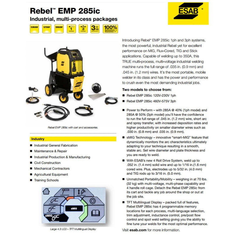 Esab Rebel EMP 285ic Mig/Stick/Tig Welder 1PH (0558102554) ESB0558102554