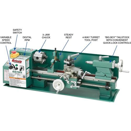 Grizzly Industrial 7" x 14" Variable-Speed Benchtop Lathe G0765