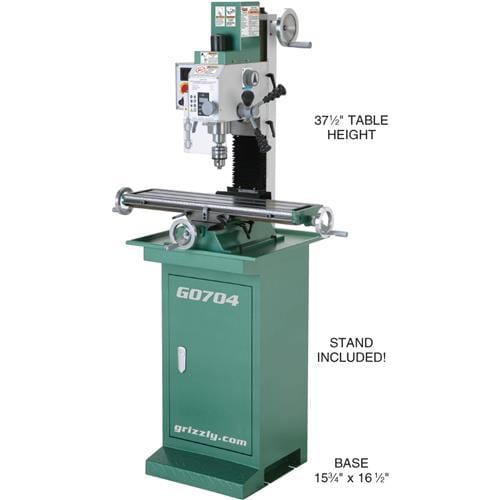 Grizzly Industrial 7" x 27" 1 HP Mill/Drill with Stand G0704