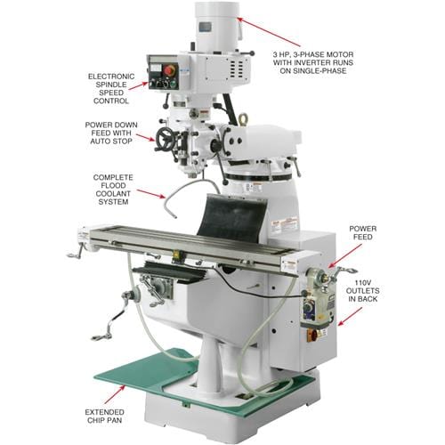 Grizzly Industrial 9" x 48" 3 HP High Precision Variable-Speed Vertical Mill G0667X