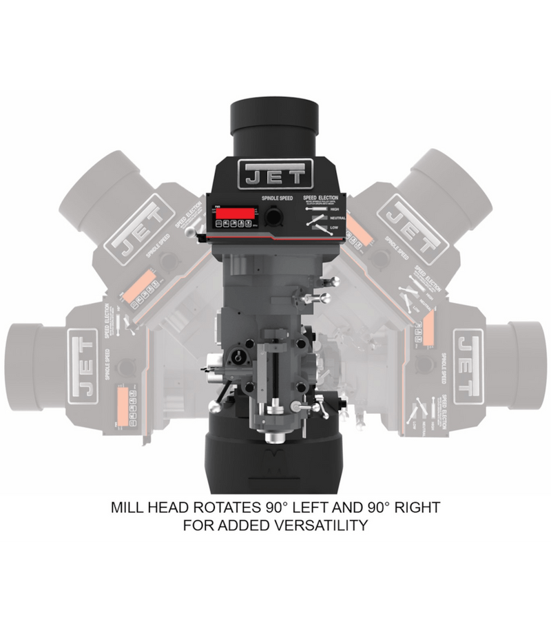 JET Elite ETM-949 Mill with 2-Axis ACU-RITE 203 DRO and X-Axis JET Powerfeed and USA Made Air Draw Bar JET-894111