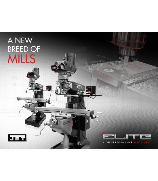 JET Elite ETM-949 Mill with 3-Axis ACU-RITE 203 (Knee) DRO and X, Y, Z-Axis JET Powerfeeds JET-894128