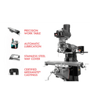 JET Elite ETM-949 Mill with 3-Axis Newall DP700 (Knee) DRO and X, Y-Axis JET Powerfeeds JET-894168