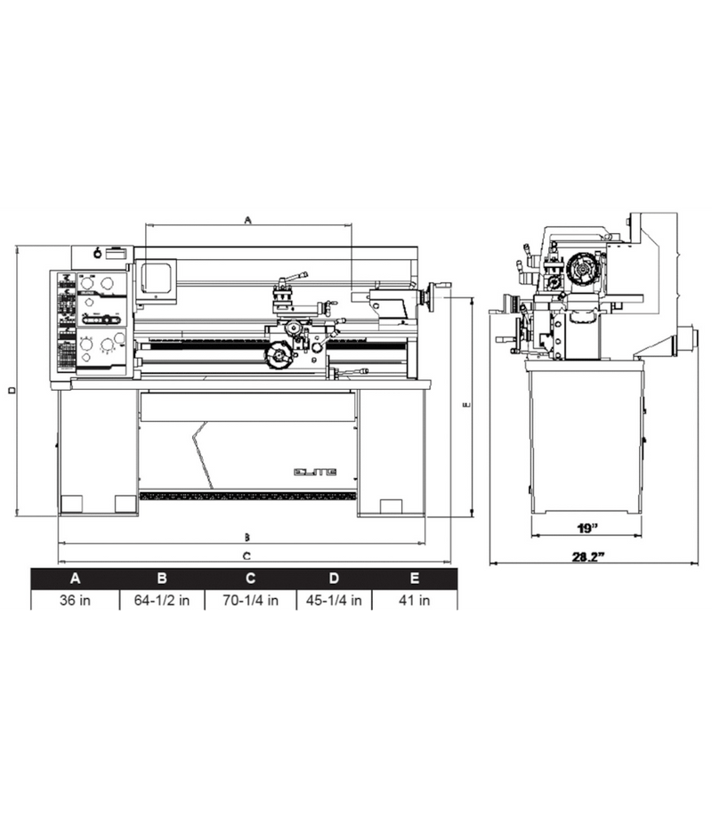 JET Elite Lathe E-1236VS with ACU-RITE 203 CSS DRO with Taper Attachment and Collet Closer JET-892310