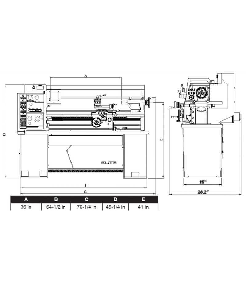 JET Elite Lathe E-1236VS with ACU-RITE 203 DRO with Collet Closer JET-892305