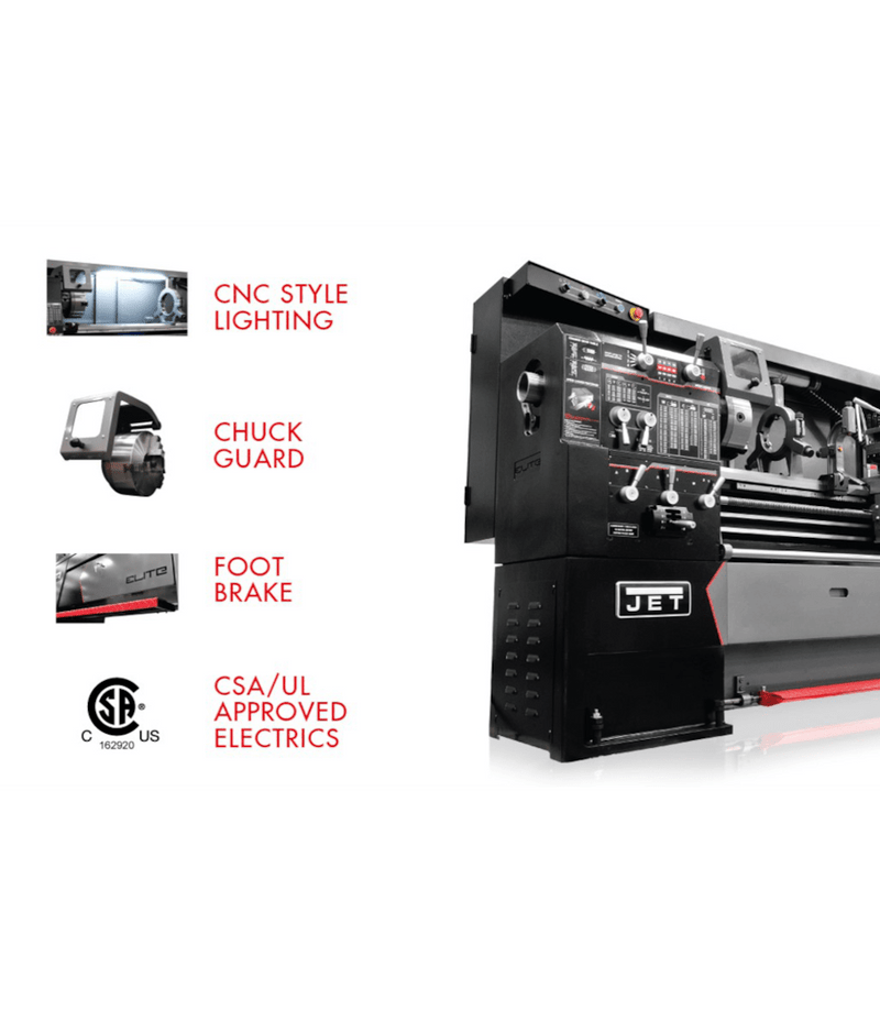 JET Elite Lathe E-1236VS with ACU-RITE 203 DRO with Taper Attachment and Collet Closer JET-892306