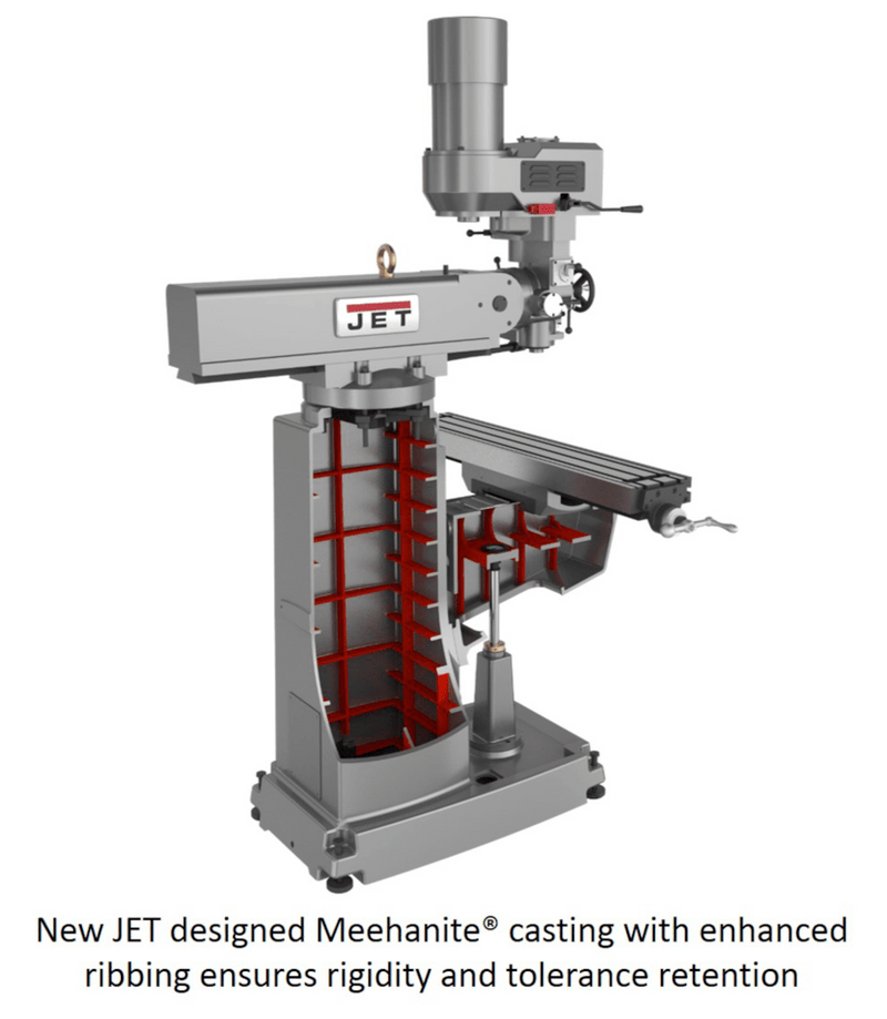 JET JTM-1050EVS2/230 Mill with 3-Axis Acu-Rite 303 DRO (Knee) with X, Y and Z-Axis Powerfeeds and Air Powered Draw Bar JET-690680