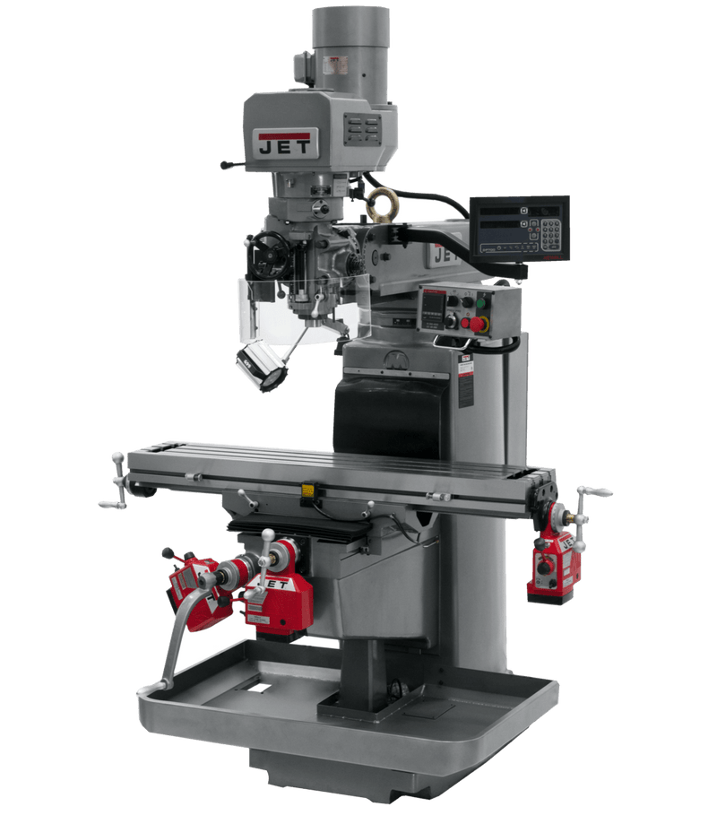 JET JTM-1050EVS2/230 Mill with 3-Axis Newall DP700 DRO (Knee) with X, Y and Z-Axis Powerfeeds JET-690643