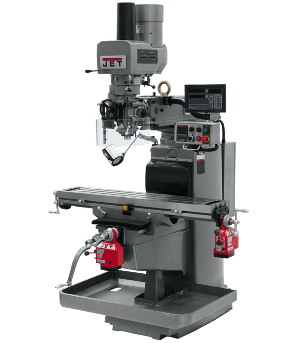 JET JTM-1050EVS2/230 Mill with 3-Axis Newall DP700 DRO (Quill) with X and Y-Axis Powerfeeds and Air Powered Draw Bar JET-690647