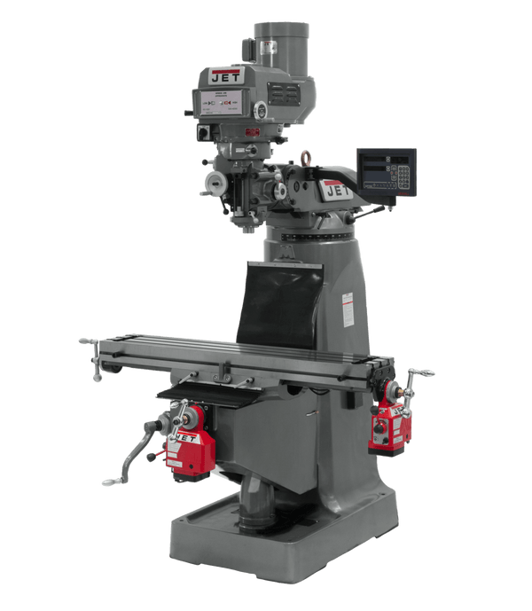 JET JTM-4VS-1 Mill with Newall DP700 DRO with X and Y-Axis Powerfeeds and 6" Riser Block JET-692306
