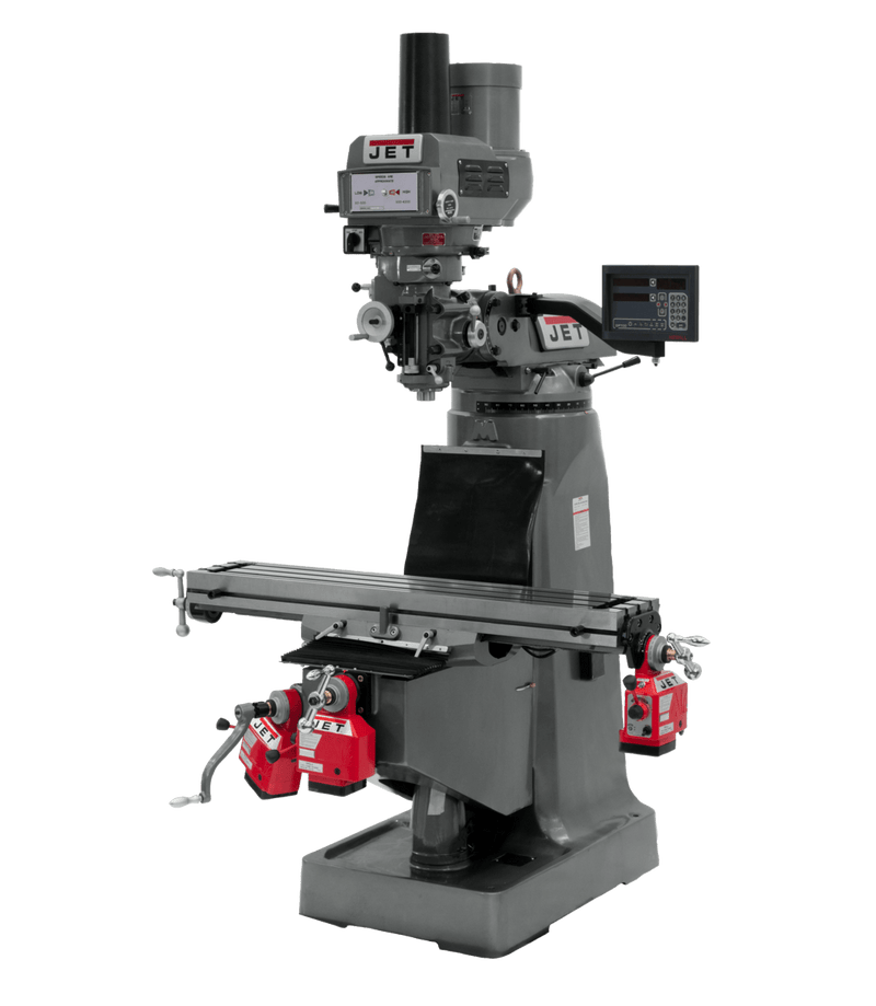 JET JTM-4VS Mill with 3-Axis Newall DP700 DRO (Knee) with X, Y and Z-Axis Powerfeeds and Power Draw Bar JET-690094