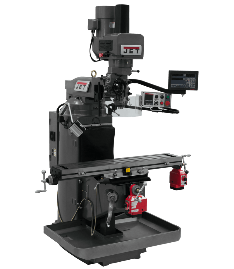 JET JTM-949EVS Mill with 3-Axis Newall DP700 DRO (Knee) with X and Y-Axis Powerfeeds and Air Powered Draw Bar JET-690543