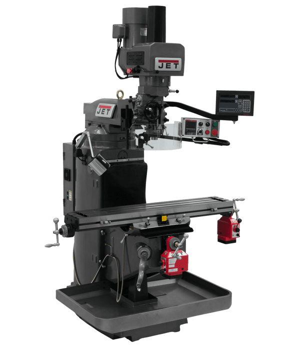 JET JTM-949EVS Mill with 3-Axis Newall DP700 DRO (Knee) with X and Y-Axis Powerfeeds and Air Powered Draw Bar JET-690543