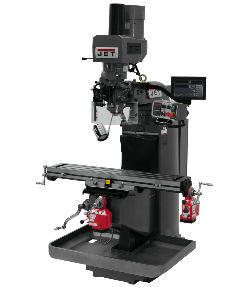 JET JTM-949EVS Mill with 3-Axis Newall DP700 DRO (Quill) with X and Y-Axis Powerfeeds and Air Powered Draw Bar JET-690548