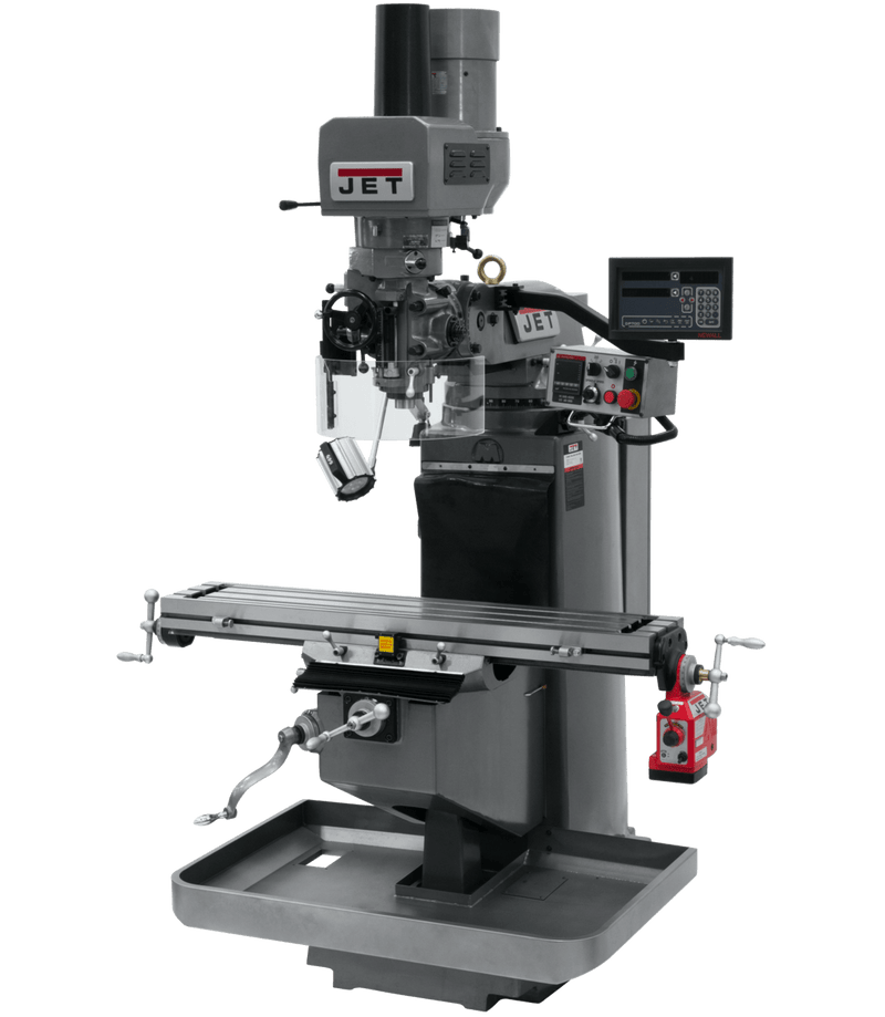 JET JTM-949EVS Mill with 3-Axis Newall DP700 DRO (Quill) with X-Axis Powerfeed and Air Powered Draw Bar JET-690546