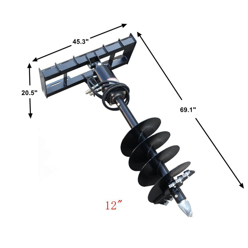 Skid Steer Post Hole Auger Drive Attachment, 12” Diameter Auger, 46” Drilling Depth, Standard Flow 07.03.03.0002