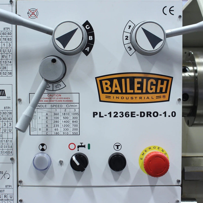 Baileigh PL-1236E-DRO-1.0; 220V 1Phase Lathe, 12" Swing 36" Length DRO BI-1016617