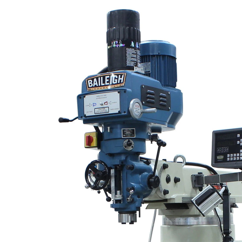 Baileigh VM-1054E-VS; 220V 3Phase Vertical Mill, 10" x 54" Table, Variable Speed, NT40 Spindle, Coolant, Power Feeds, DRO BI-1020696