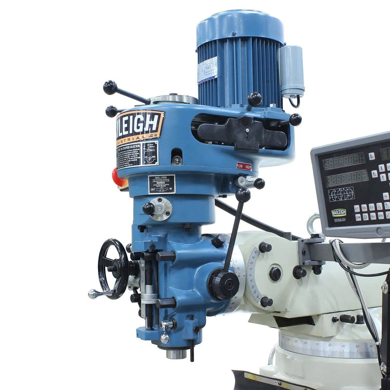 Baileigh VM-942E-1; 220V 1Phase 3HP Vertical Mill, 9"x42" Table, 8 Speed, Includes R8 Spindle, Coolant, Work Light, X&Y DRO BI-1020695