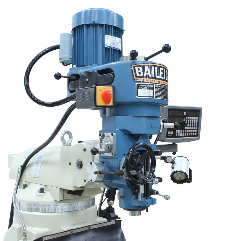 Baileigh VM-942E-1; 220V 1Phase 3HP Vertical Mill, 9"x42" Table, 8 Speed, Includes R8 Spindle, Coolant, Work Light, X&Y DRO BI-1020695