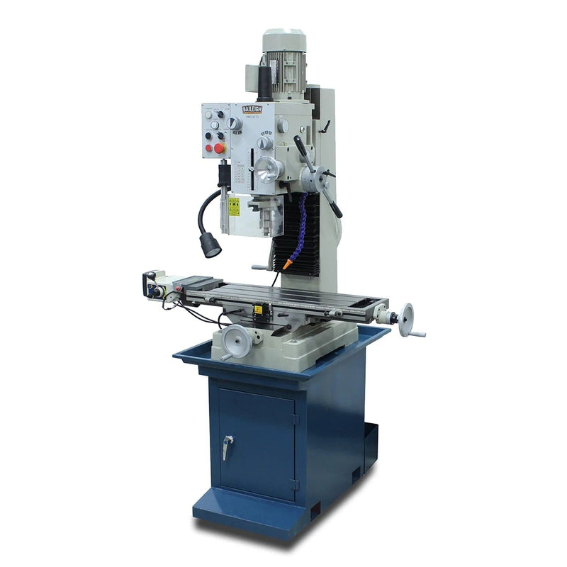 Baileigh VMD-931G; 110V Gear Driven Mill and Drill, Includes Stand, Coolant System, Work Light, Power X, and R8 Spindle BI-1020693