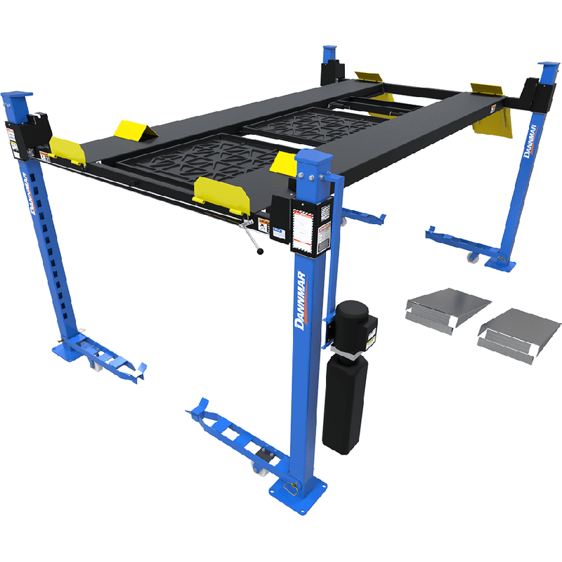 Dannmar D4-9 Package 9K Capacity 4-Post Lift Includes Caster Kit, Drip Trays, And Aluminum Ramps - 5175319