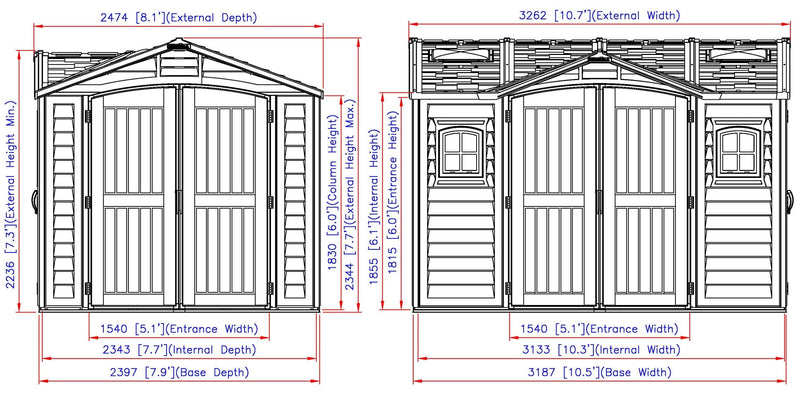 Duramax 10.5 x 8 Shed Apex Pro w/fndtn, 2 windows & side door 40116