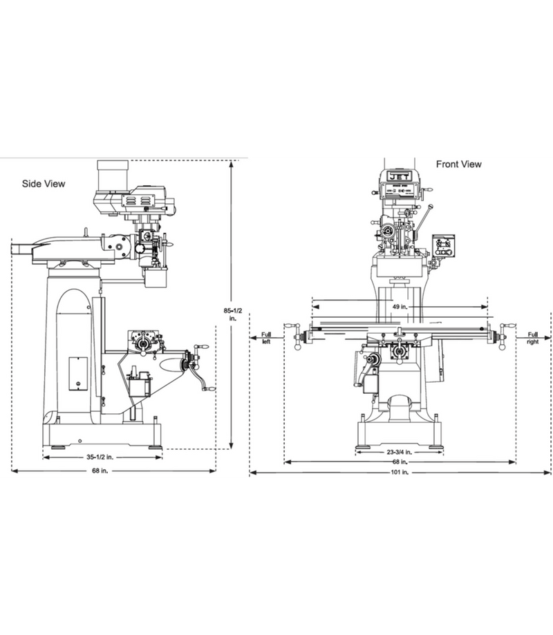 JET Elite ETM-949 Mill with X-Axis JET Powerfeed and USA Made Air Draw Bar JET-894104