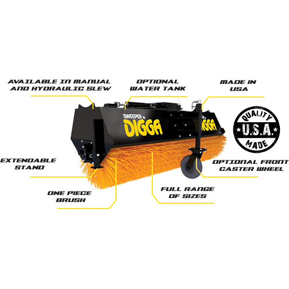 Digga Skid Steer/Telehandler/Tractor/Backhoe Angle Broom, Sweeper